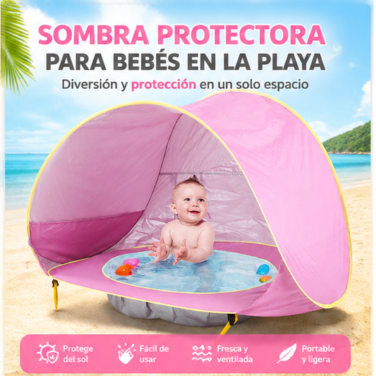 Sombra protectora para bebés en la playa