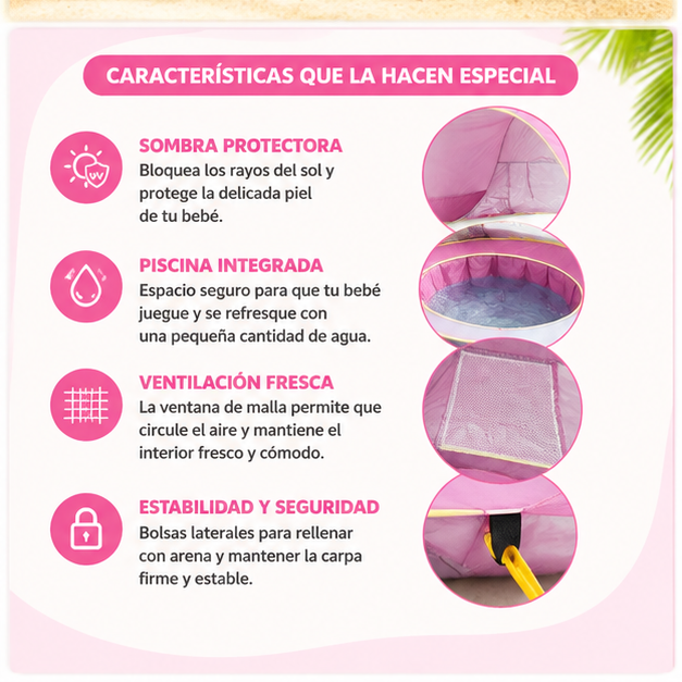 Sombra protectora para bebés en la playa